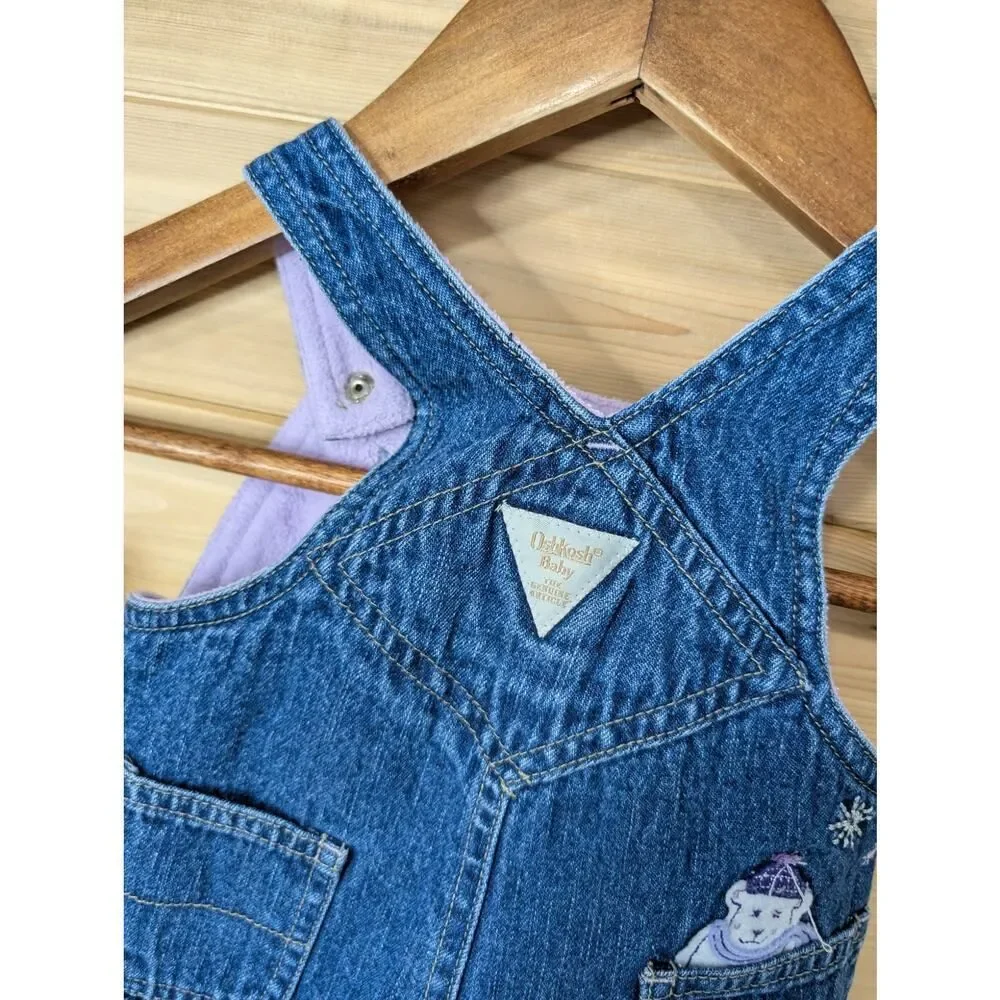 Vintage Oshkosh B'Gosh Overalls 3 Months‎ Purple Fleece Lined Polar Bear
